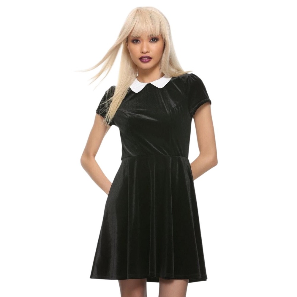 Hot Topic XXL Velvet Dress Wednesday Addams Black Peter Pan Collar Mini Goth 658